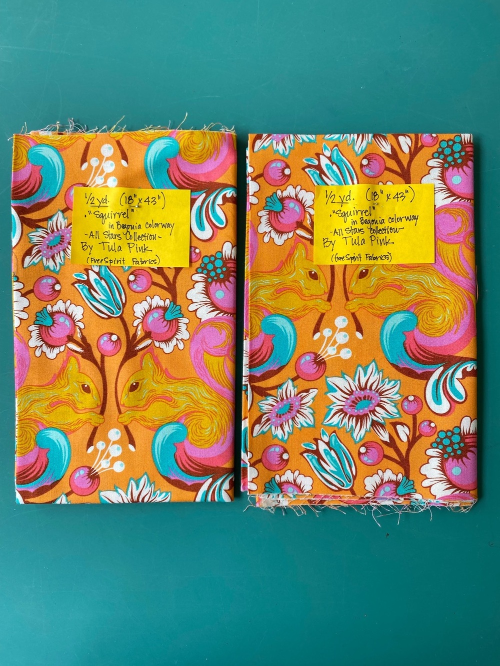OOP Tula Pink. (2) x 1/2yd “Squirrel” (All Star Collection). Rare.